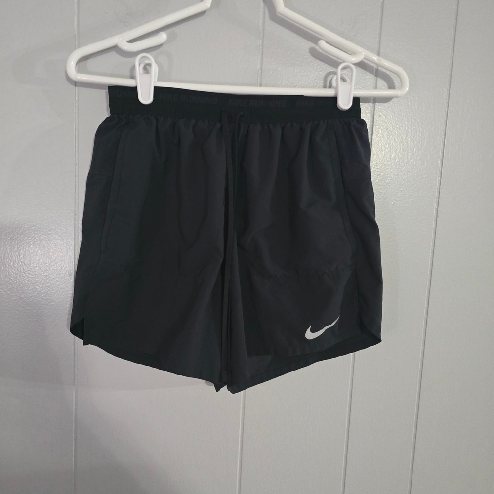 Nike Men’s Black Athletic Running Shorts with White Swoosh